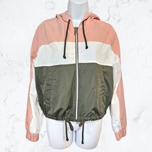 Hollister Cotton Blend Green, Pink & White Windbreaker Zip Up Hoodie